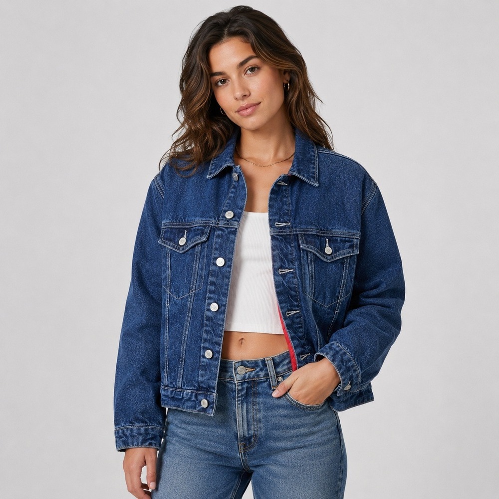John Galt Denim Jacket Women Small Regular Fit Blue Red Lining Streetwear